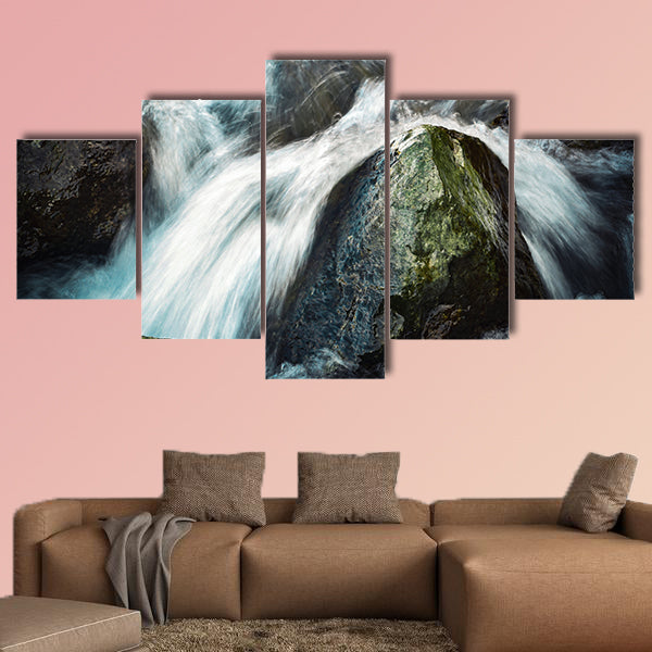 Seasonal background Wild River between stones multi panel canvas wall art