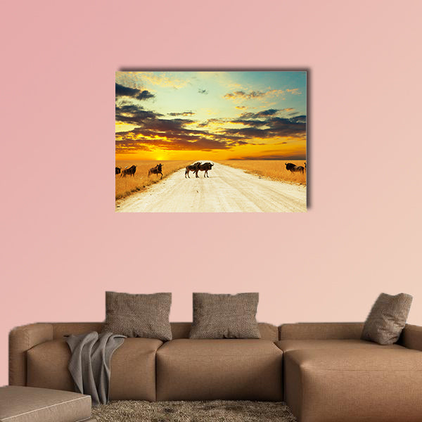 Antelope gnu crowd multi panel canvas wall art