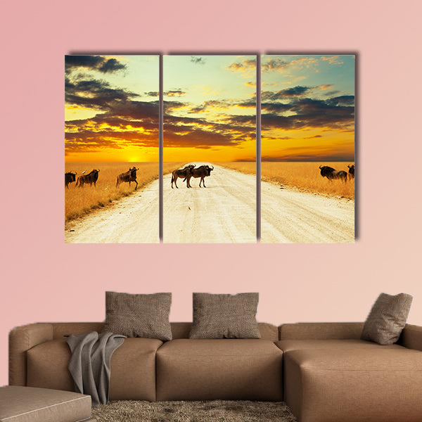 Antelope gnu crowd multi panel canvas wall art