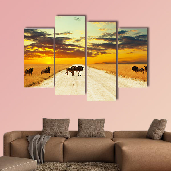 Antelope gnu crowd multi panel canvas wall art