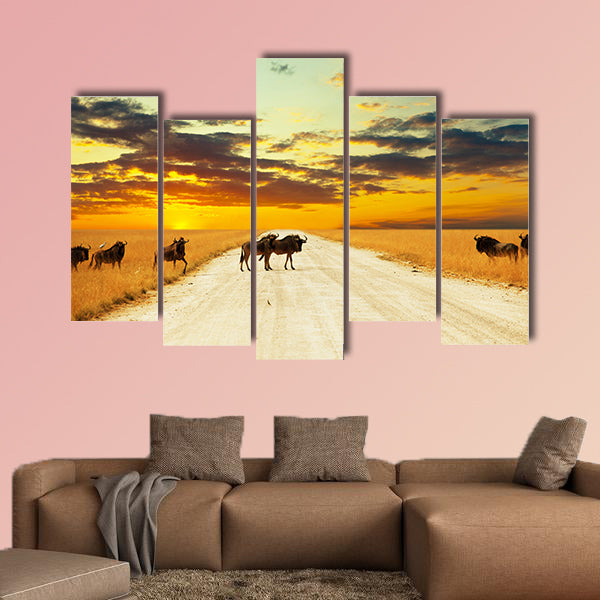 Antelope gnu crowd multi panel canvas wall art