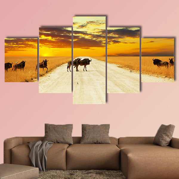 Antelope gnu crowd multi panel canvas wall art