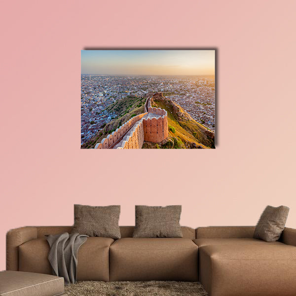 Aerial view of Jaipur from Nahargarh Fort at sunset multi panel canvas wall art
