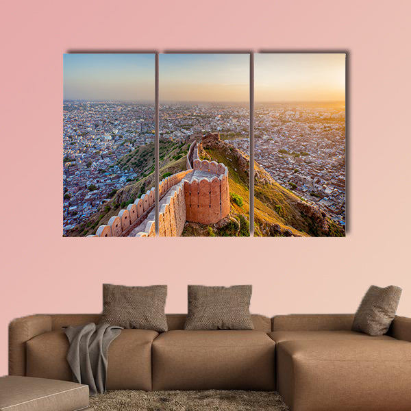 Aerial view of Jaipur from Nahargarh Fort at sunset multi panel canvas wall art