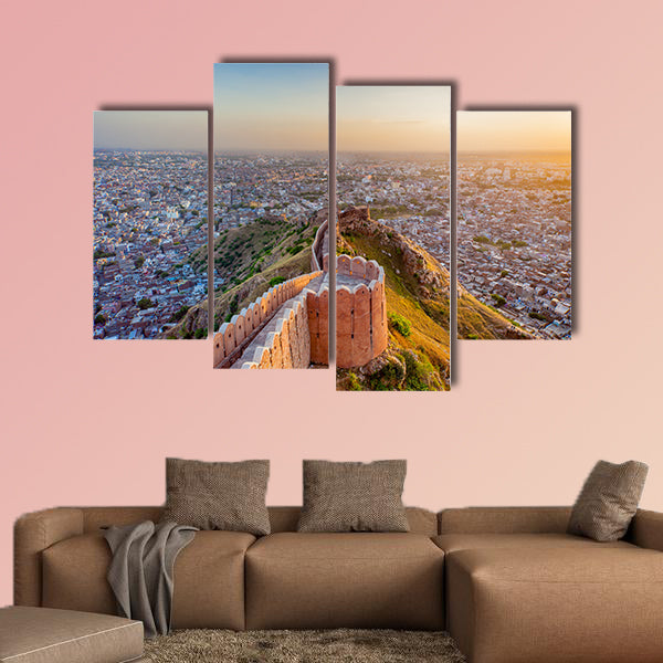 Aerial view of Jaipur from Nahargarh Fort at sunset multi panel canvas wall art
