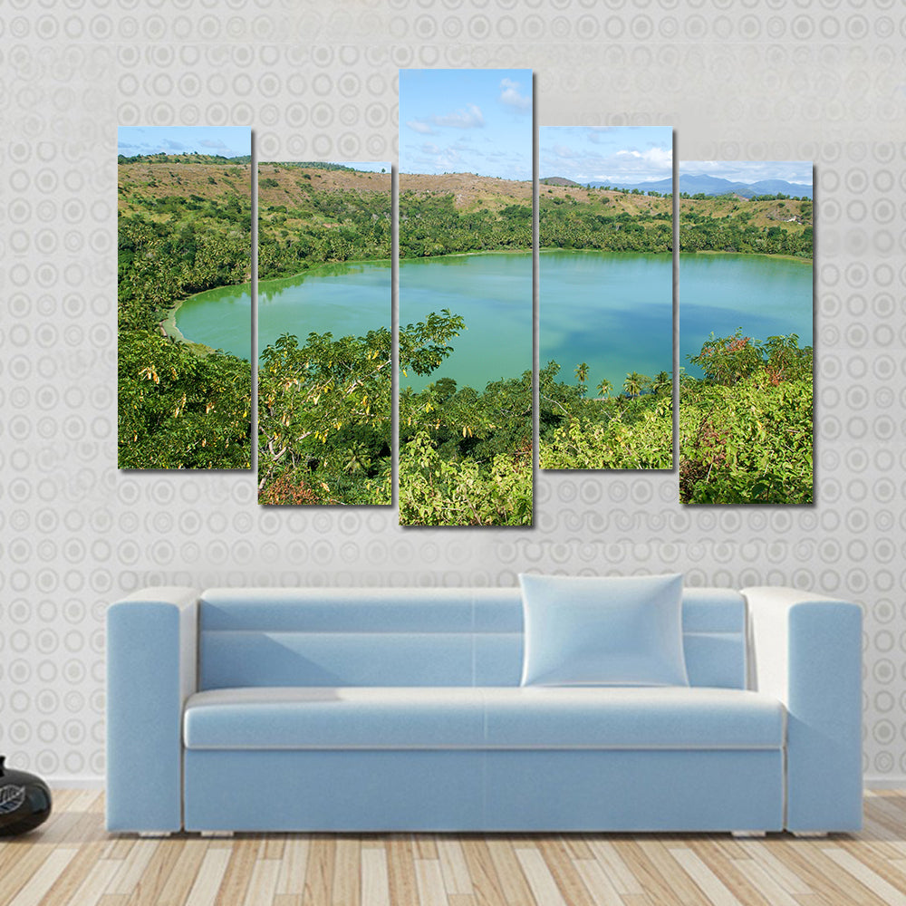 The volcano lake of Dziani on Mayotte island France Multi panel canvas wall art