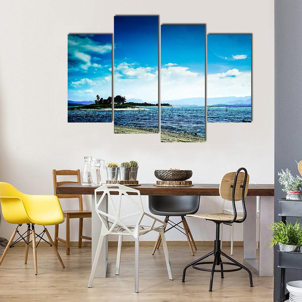 Super Moon With Lake On A Bright Blue Sky Multi Panel Canvas Wall Art