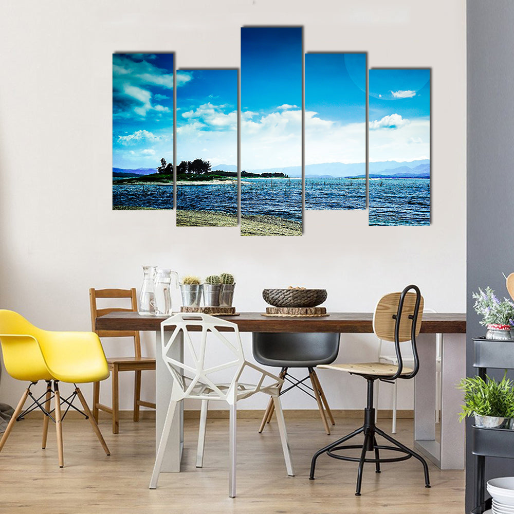 Super Moon With Lake On A Bright Blue Sky Multi Panel Canvas Wall Art