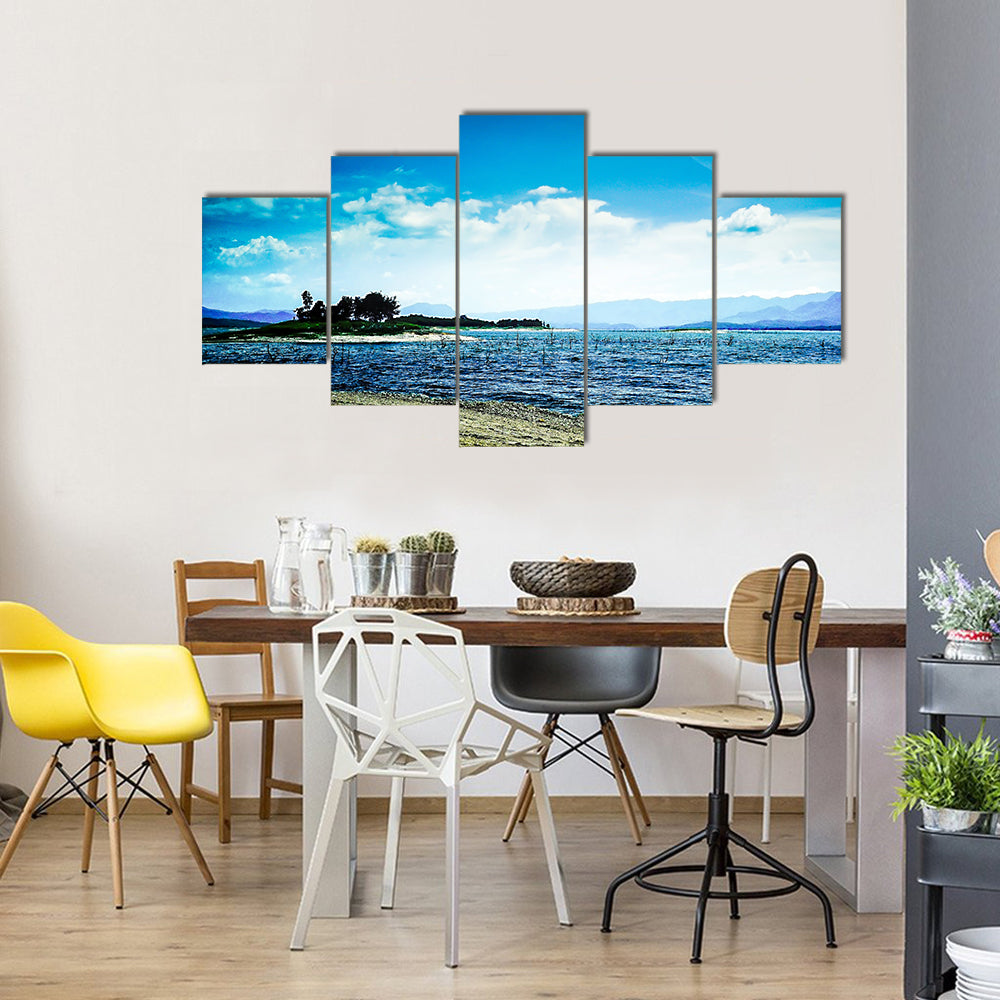 Super Moon With Lake On A Bright Blue Sky Multi Panel Canvas Wall Art