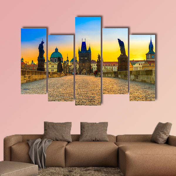 Prague, Charles Bridge and Old Town, Czech Republic multi panel canvas wall art