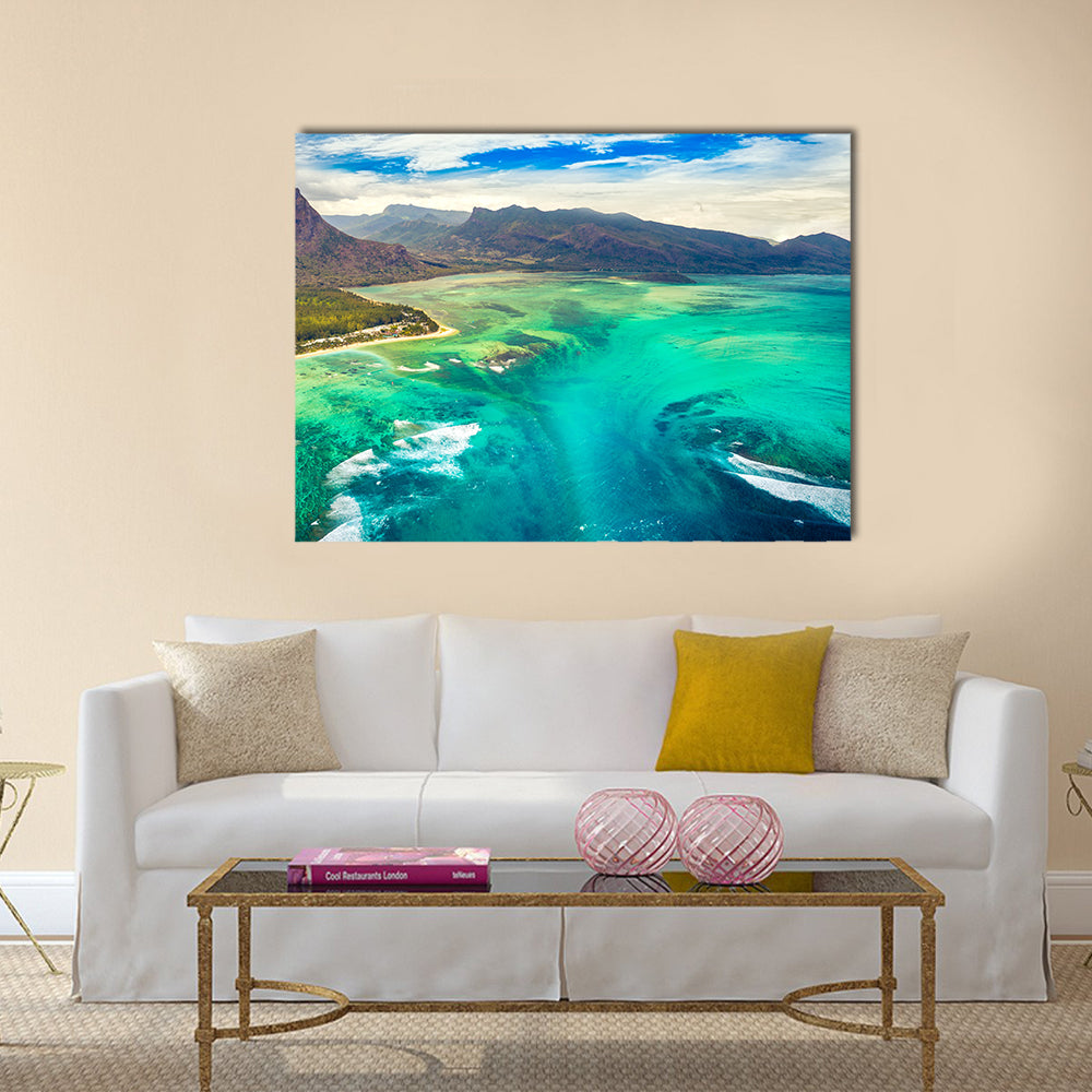 Aerial view of the underwater waterfall Multi panel canvas wall art