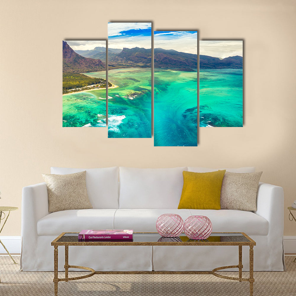 Aerial view of the underwater waterfall Multi panel canvas wall art