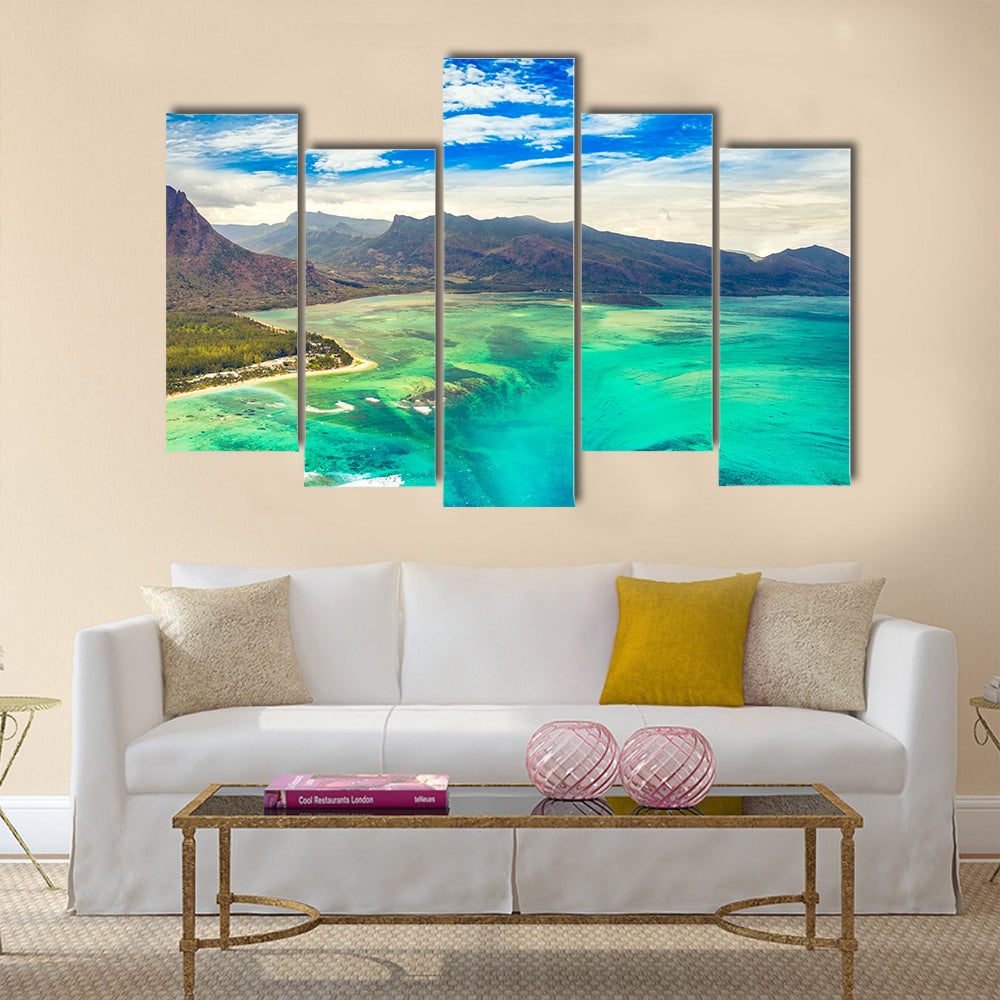 Aerial view of the underwater waterfall Multi panel canvas wall art