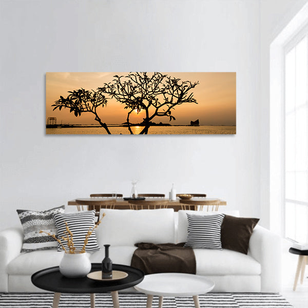 Silhouette of tree, sunset at Koh Loi Sriracha, Thailand Panoramic canvas Wall Art