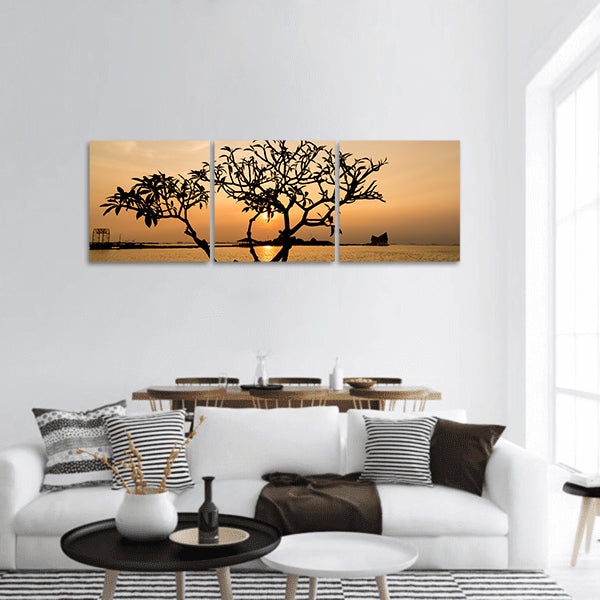 Silhouette of tree, sunset at Koh Loi Sriracha, Thailand Panoramic canvas Wall Art