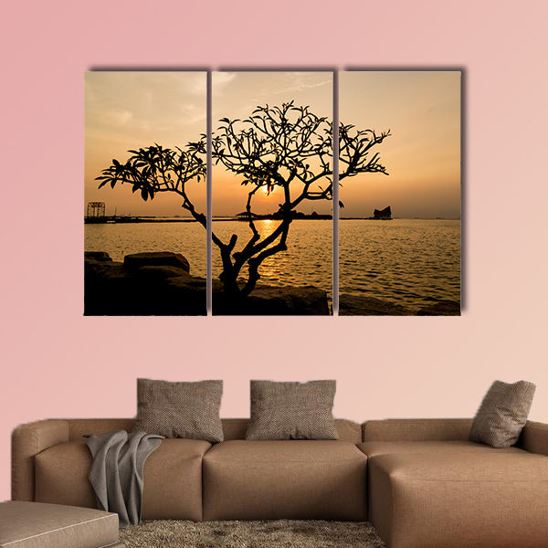 Silhouette of tree, the atmosphere during sunset at Koh Loi wall art