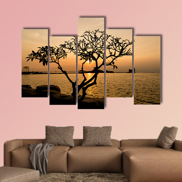 Silhouette of tree, the atmosphere during sunset at Koh Loi wall art