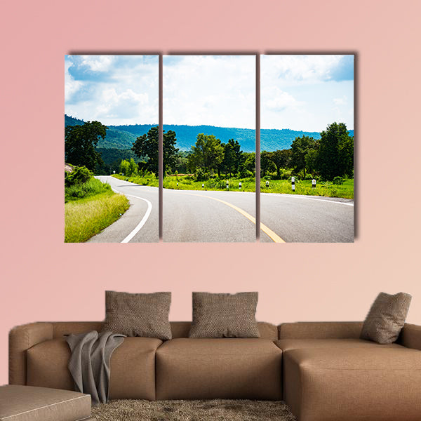 Road to mountain in country multi panel canvas wall art