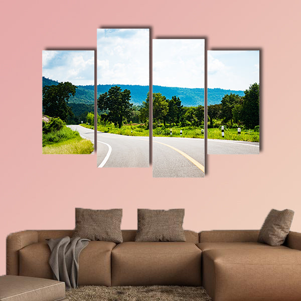 Road to mountain in country multi panel canvas wall art