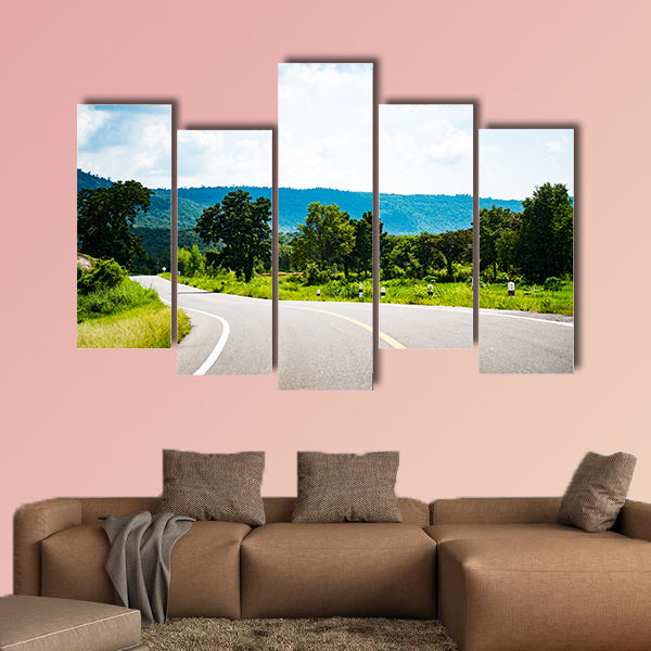 Road to mountain in country multi panel canvas wall art