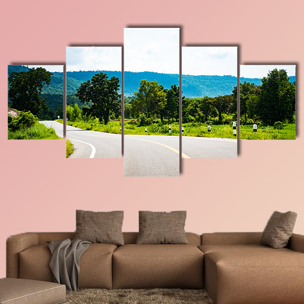 Road to mountain in country multi panel canvas wall art