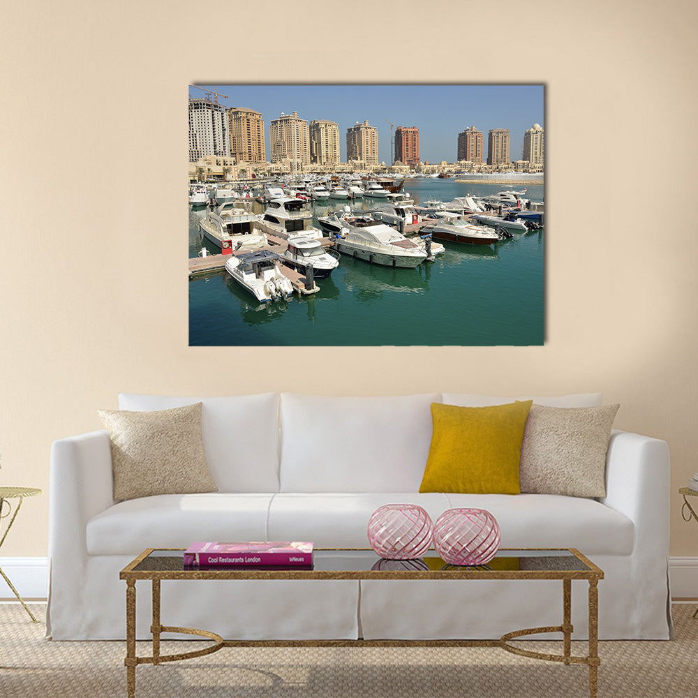 Harbour view in the Pearl precinct of Doha, Qatar Multi panel canvas wall art