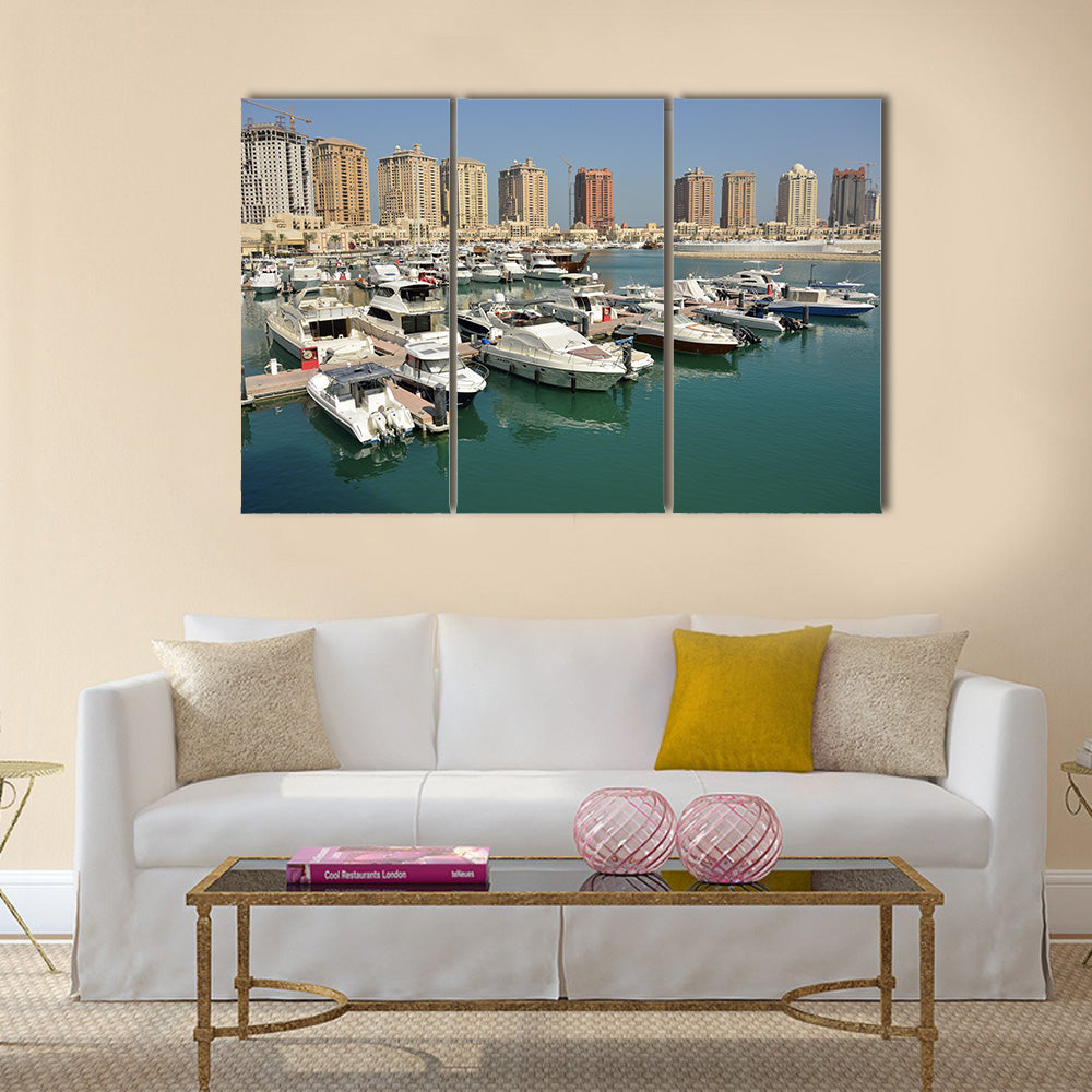 Harbour view in the Pearl precinct of Doha, Qatar Multi panel canvas wall art