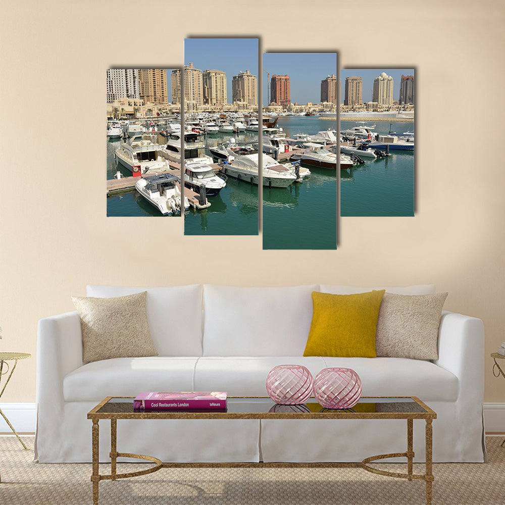 Harbour view in the Pearl precinct of Doha, Qatar Multi panel canvas wall art