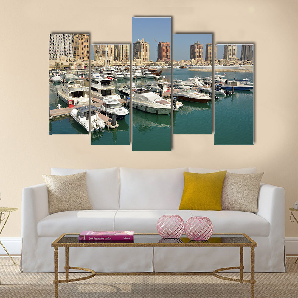 Harbour view in the Pearl precinct of Doha, Qatar Multi panel canvas wall art