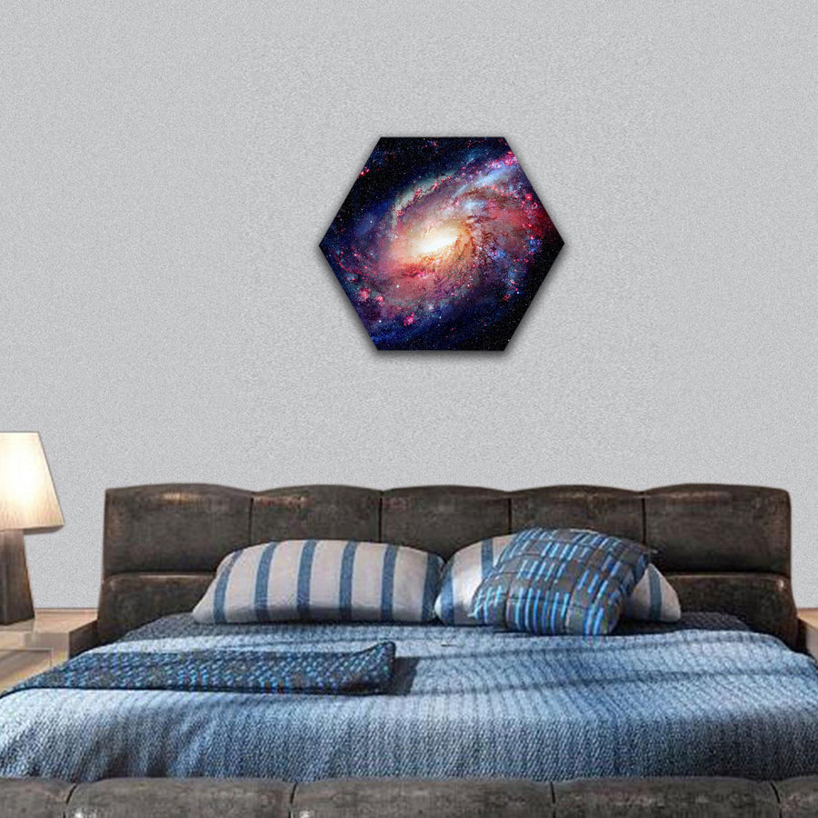 Spiral galaxy and nebula. Furnished by NASA hexagonal canvas wall art