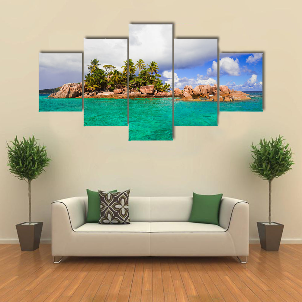 A Tropical Island At The Seychelles With A Natural Background Multi Panel Canvas Wall Art