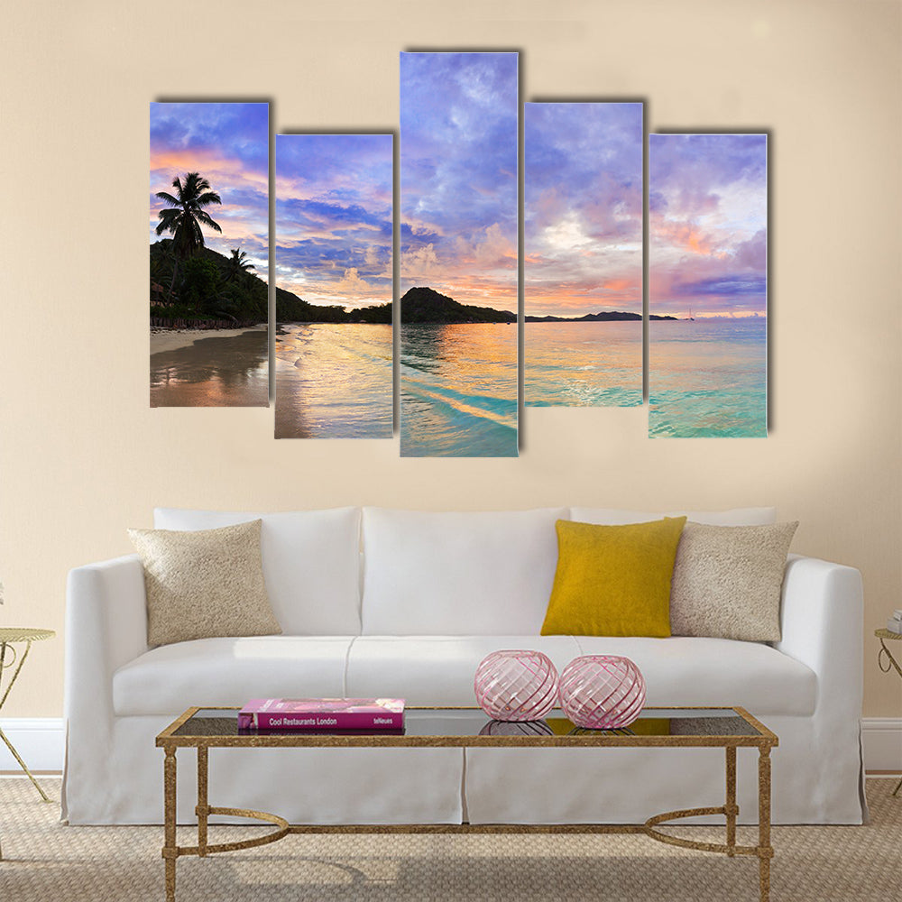 The Cote d” Or At Sunset In Seychelles Multi Panel Canvas Wall Art