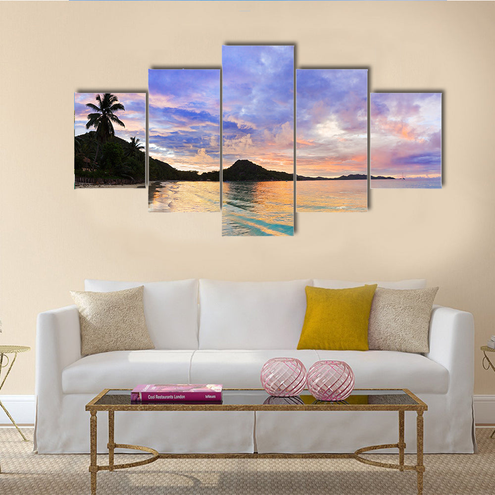 The Cote d” Or At Sunset In Seychelles Multi Panel Canvas Wall Art