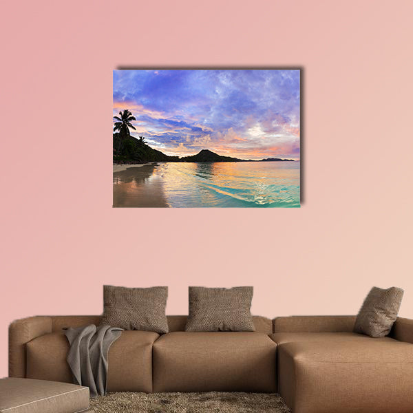 Tropical beach Cote d'Or at sunset, Seychelles multi panel canvas wall art