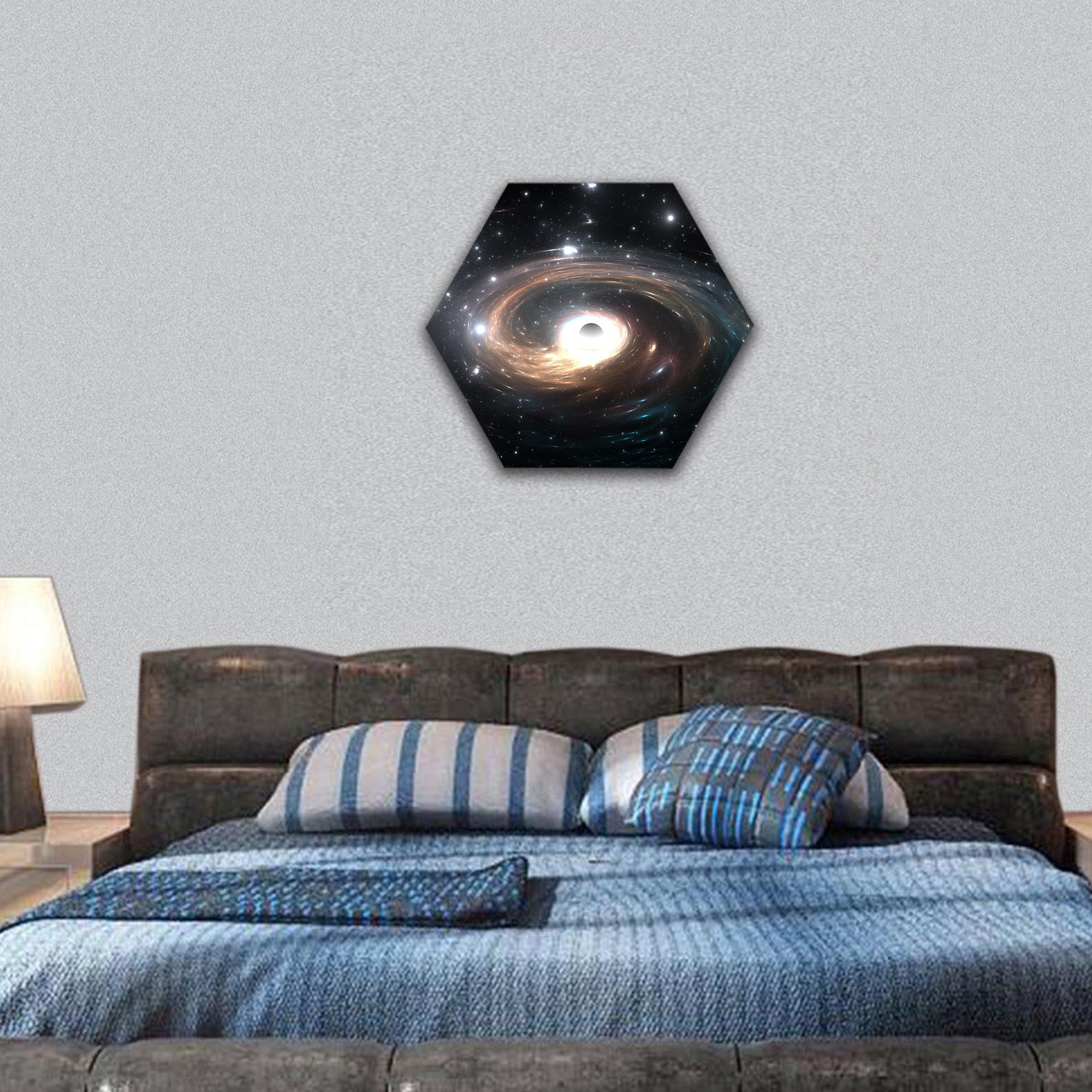 Black hole in deep space hexagonal canvas wall art