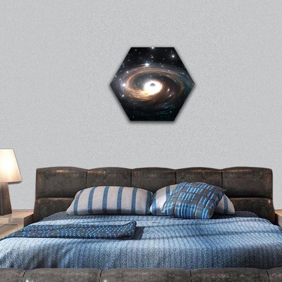 Black hole in deep space hexagonal canvas wall art