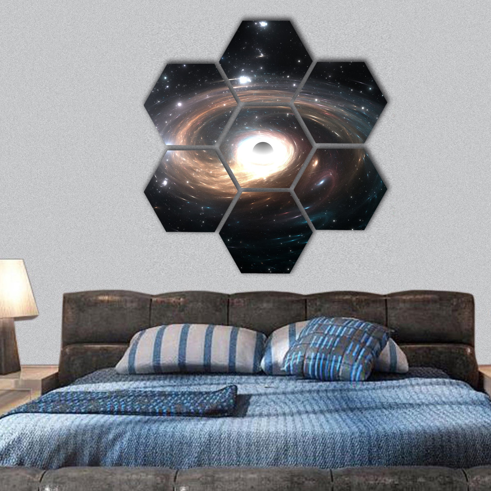 Black hole in deep space hexagonal canvas wall art