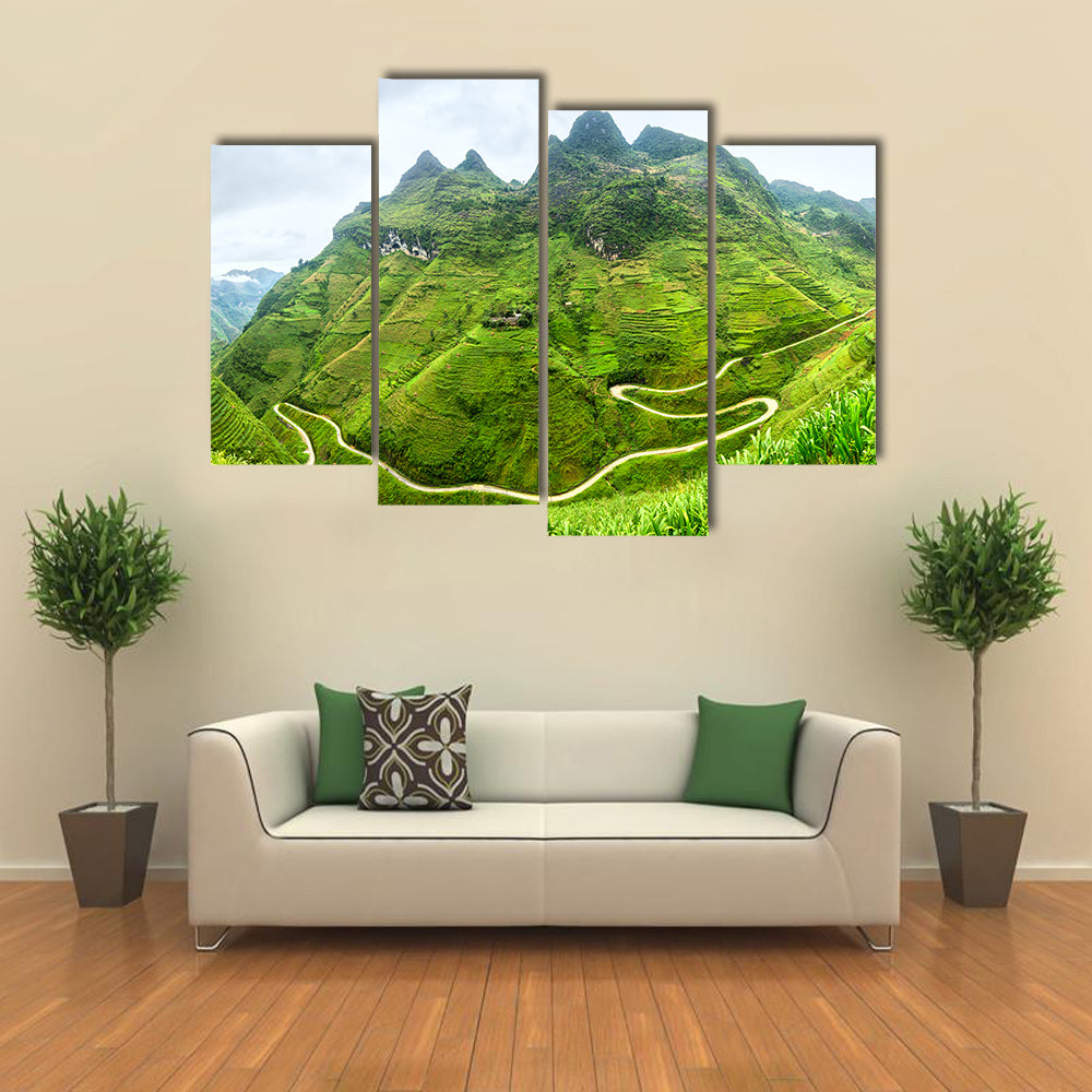 Lines of northwest Vietnam's most rugged Pass with beautiful winding Multi panel canvas wall art