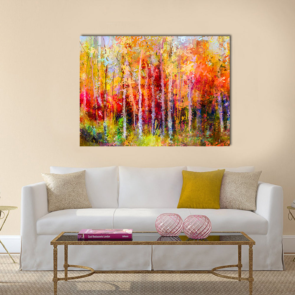Oil painting landscape  colorful autumn trees Multi panel canvas wall art