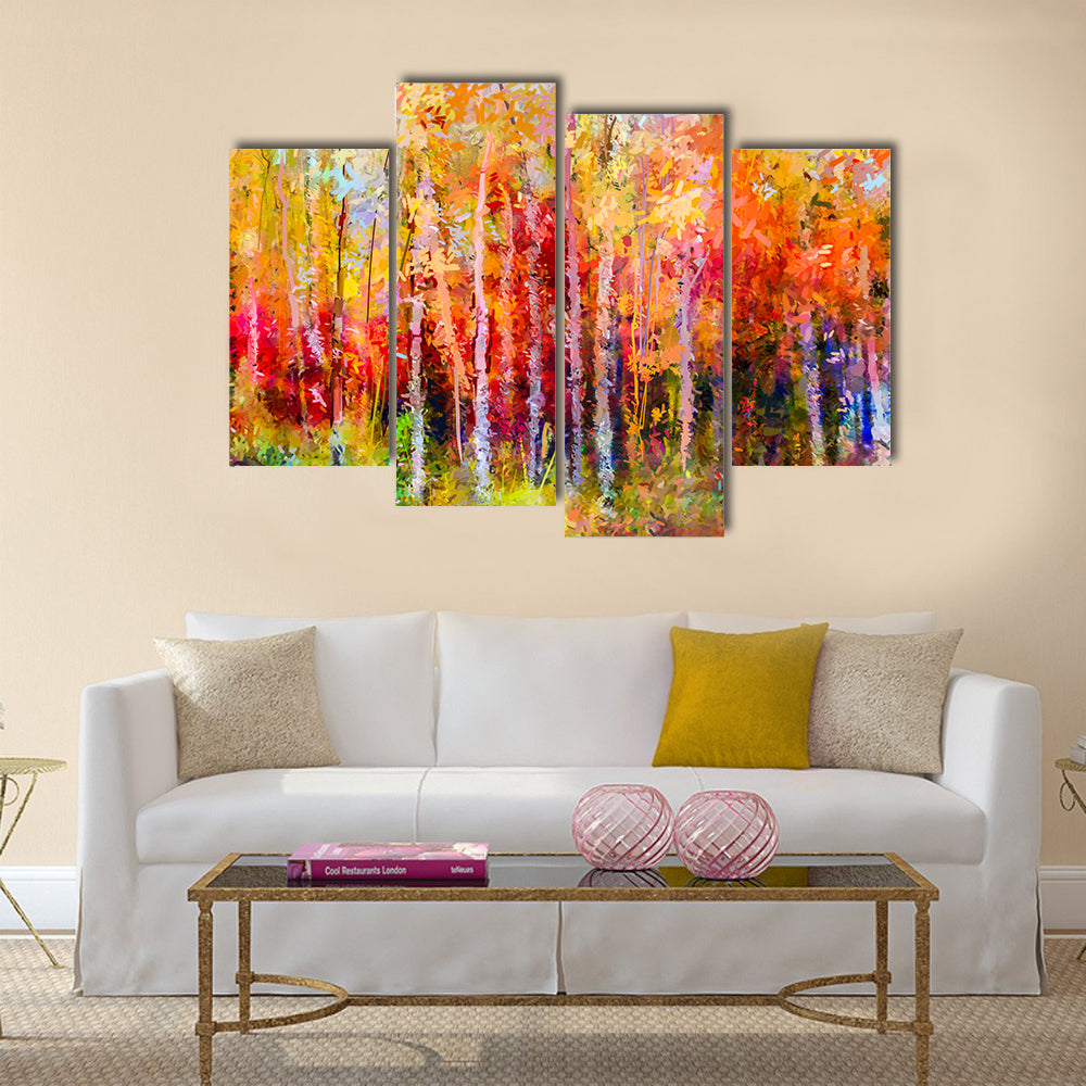 Oil painting landscape  colorful autumn trees Multi panel canvas wall art