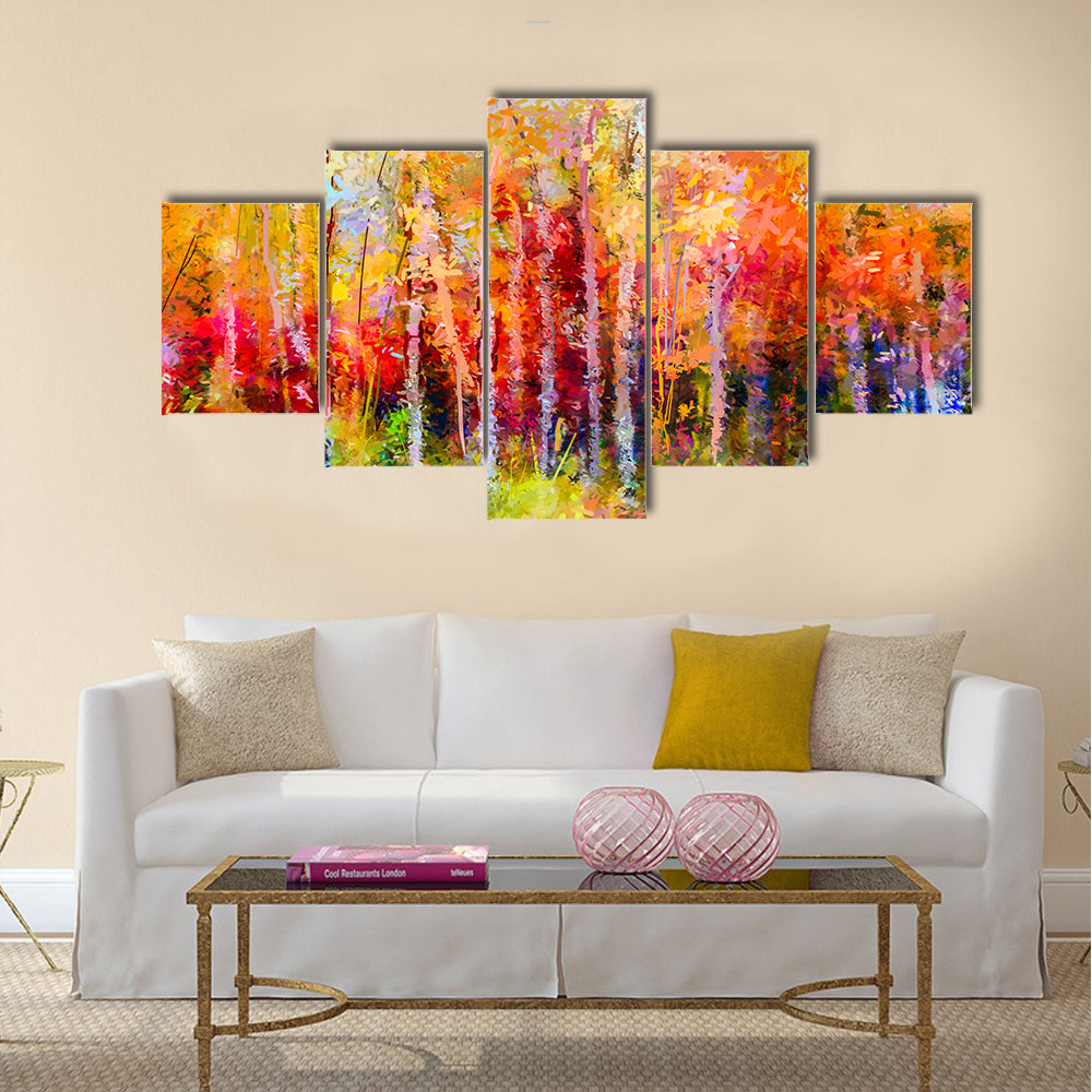 Oil painting landscape  colorful autumn trees Multi panel canvas wall art