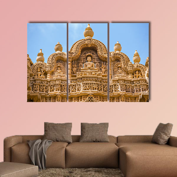 Detail of the Jain temple in Jaisalmer, India multi panel canvas wall art