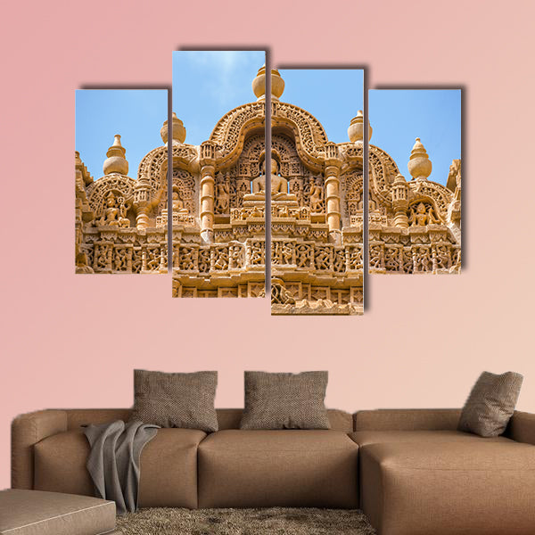 Detail of the Jain temple in Jaisalmer, India multi panel canvas wall art