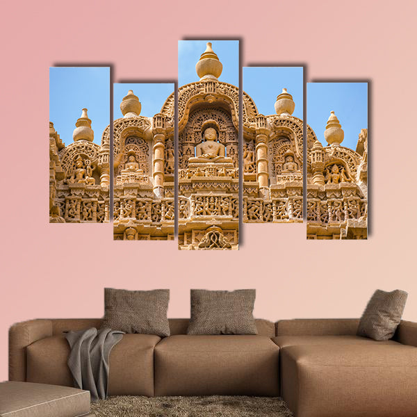 Detail of the Jain temple in Jaisalmer, India multi panel canvas wall art