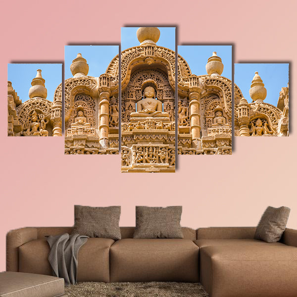 Detail of the Jain temple in Jaisalmer, India multi panel canvas wall art
