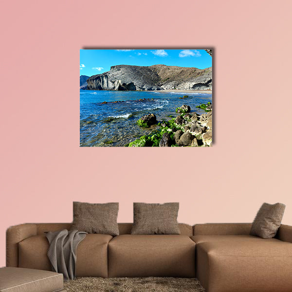 Volcanic rock-formations at Playa de Monsul multi panel canvas wall art