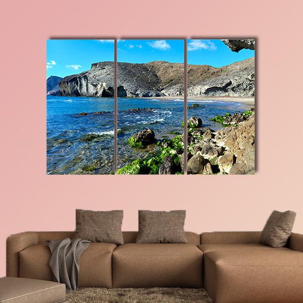 Volcanic rock-formations at Playa de Monsul multi panel canvas wall art