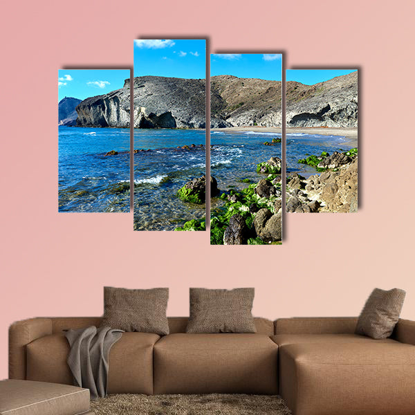 Volcanic rock-formations at Playa de Monsul multi panel canvas wall art