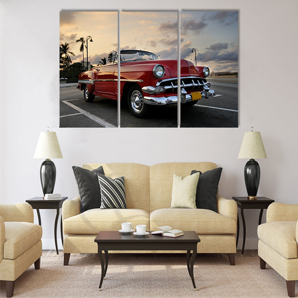red classic vintage american car parked Multi panel canvas wall art