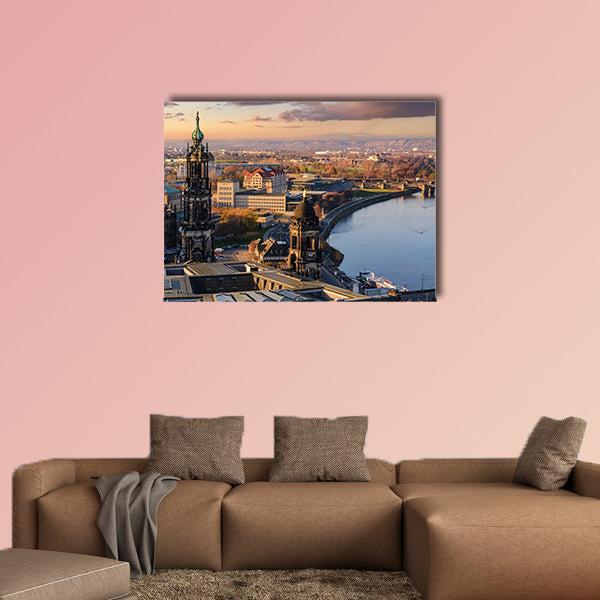 Panorama of the Dresden city skyline at sunset in Saxony multi panel canvas wall art